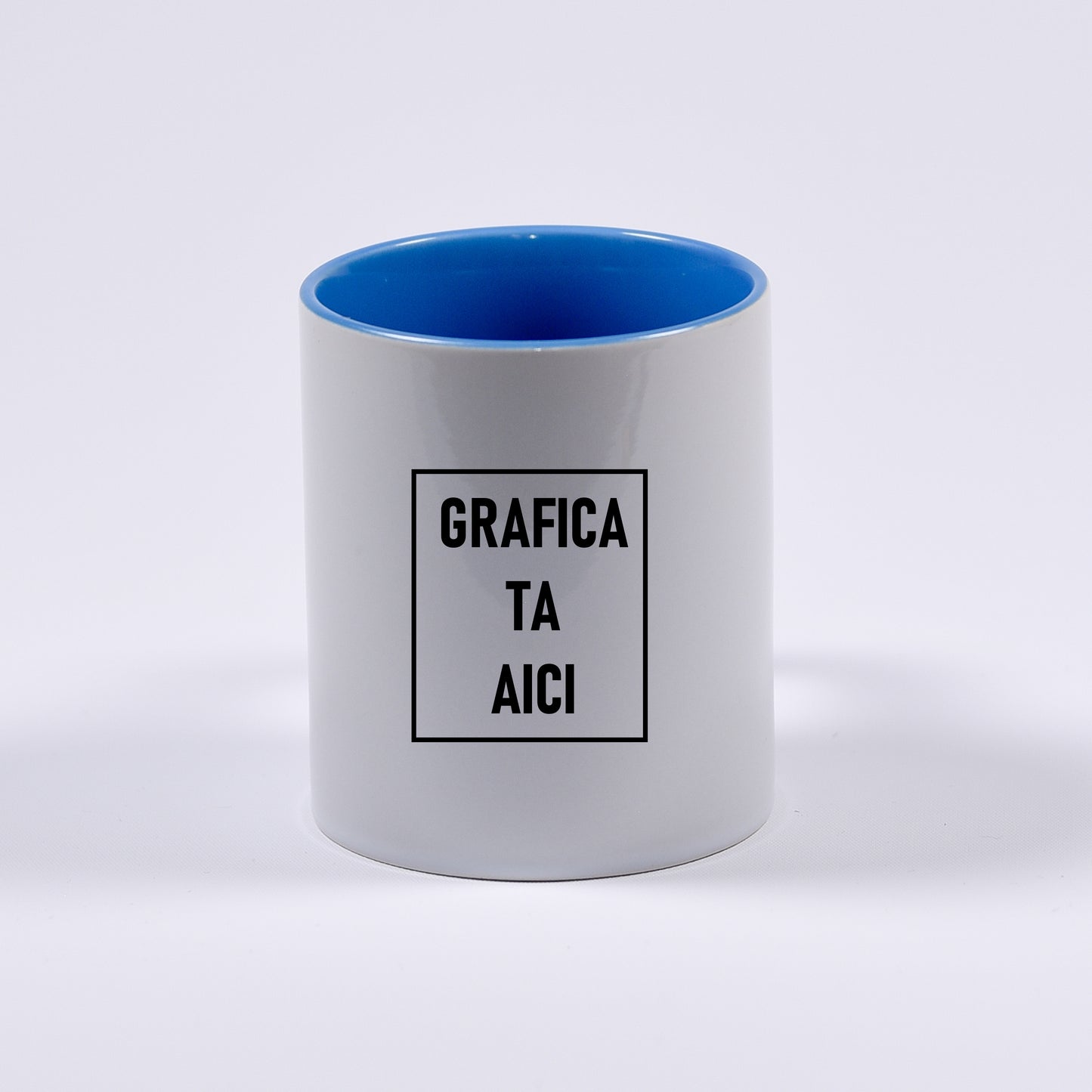 cana personalizabila lucioasa alba cu interior albastru