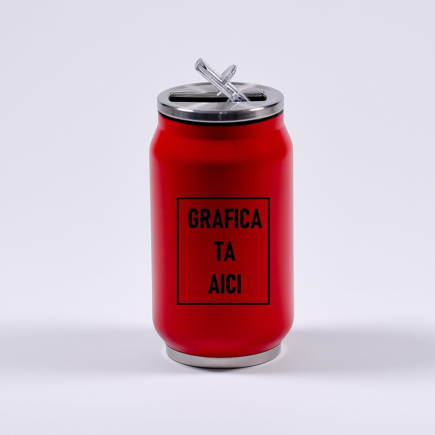 Plosca termo rosie cu capac argintiu si pai