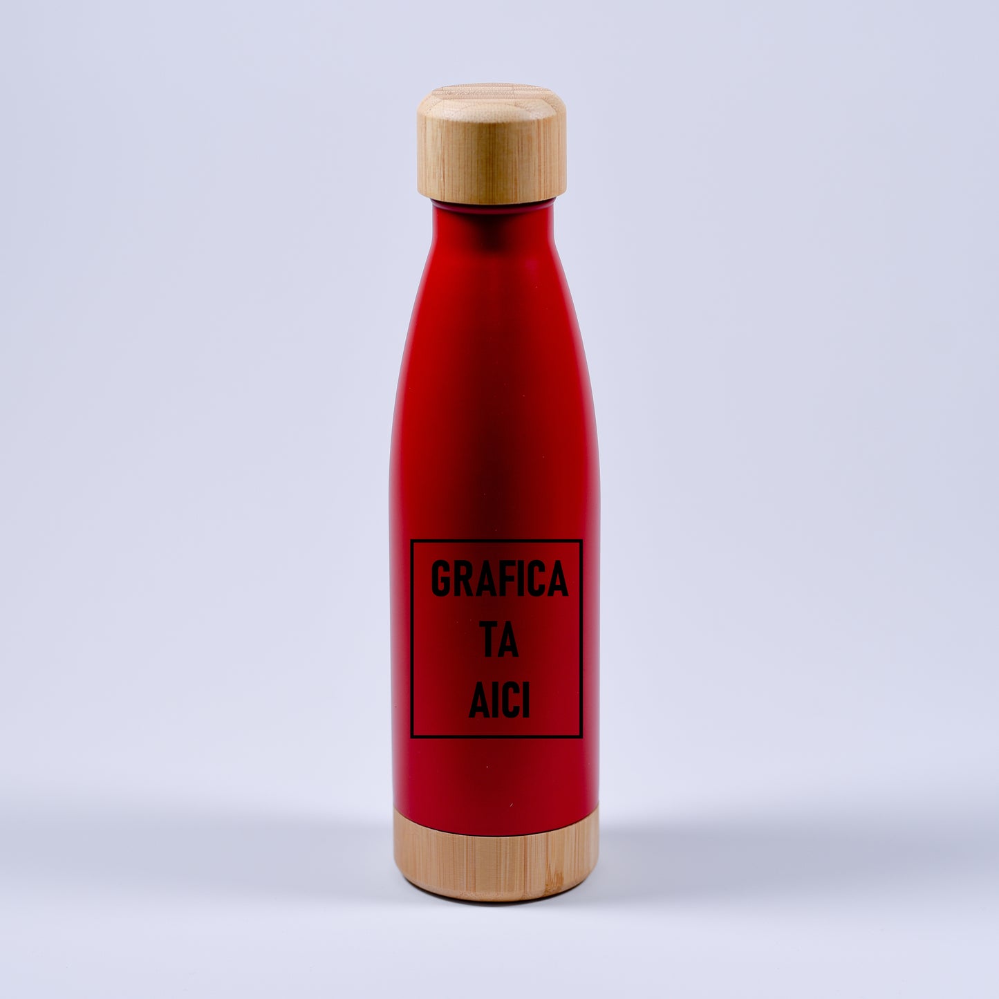 termos termoizolant rosu cu talpa si capac lemn