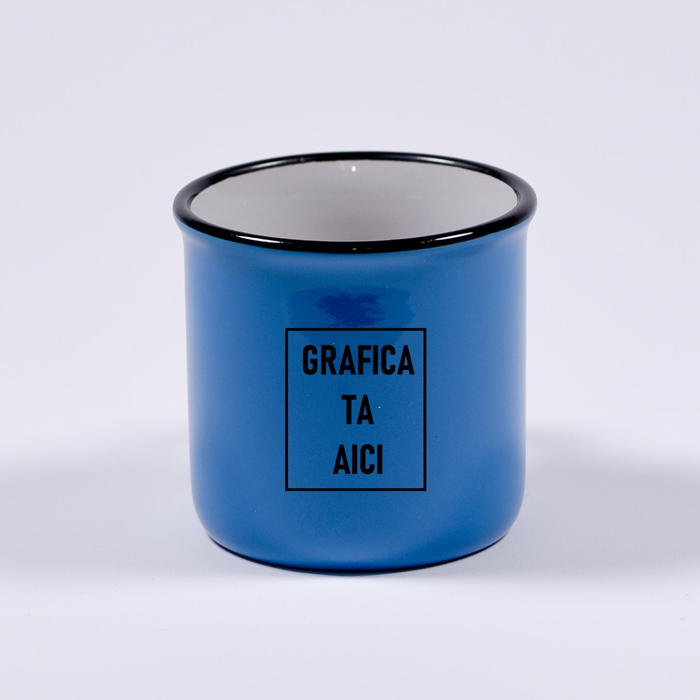 cana emailata albastra cu interior alb