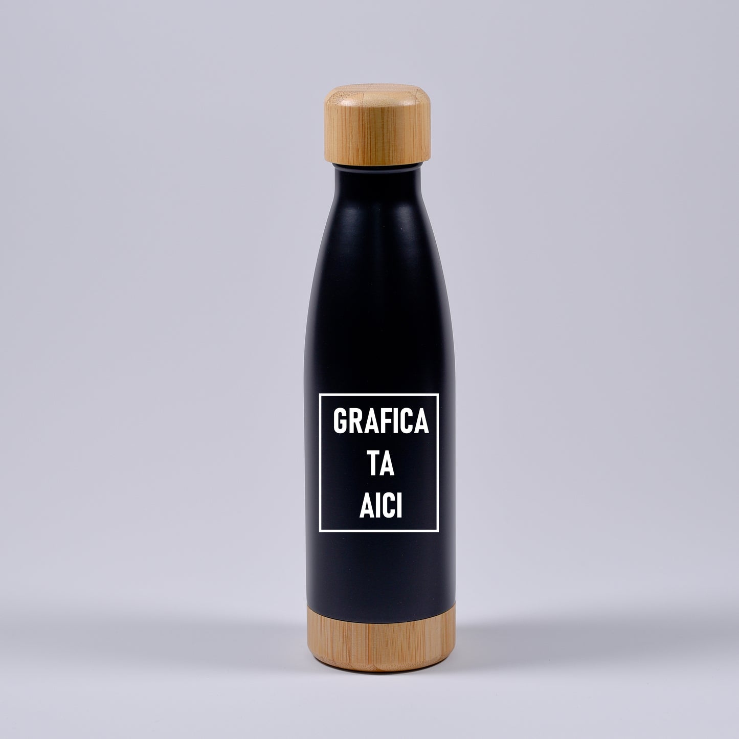 termos negru cu talpa lemn personalizabil