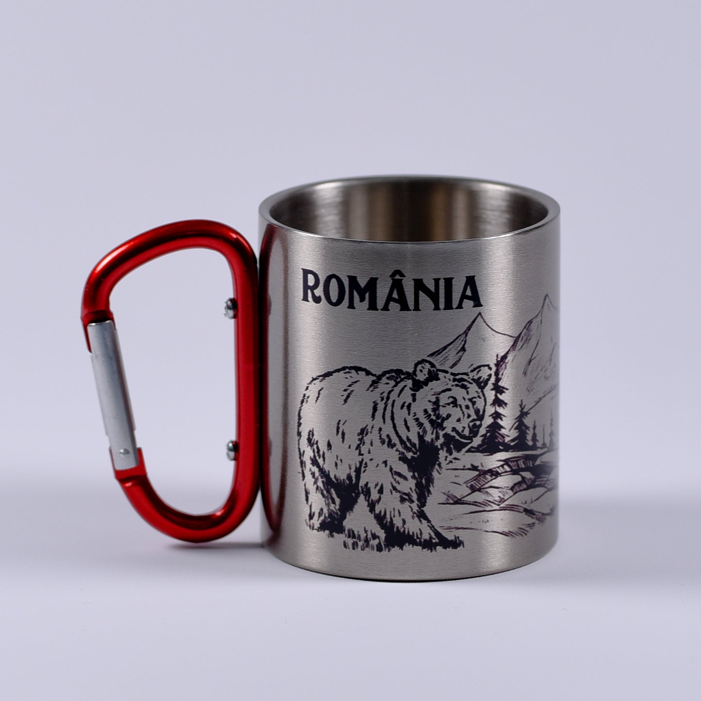 Cană metalică cu carabiner - Urs Gri