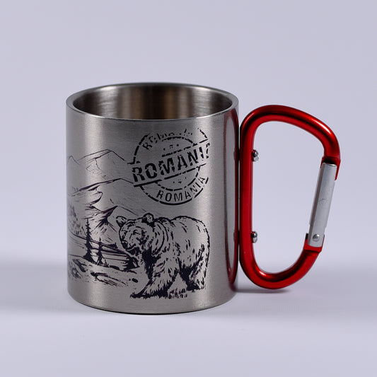 Cană metalică cu carabiner - Urs Gri