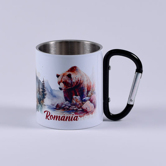 Cană metalică cu carabiner - România și urs