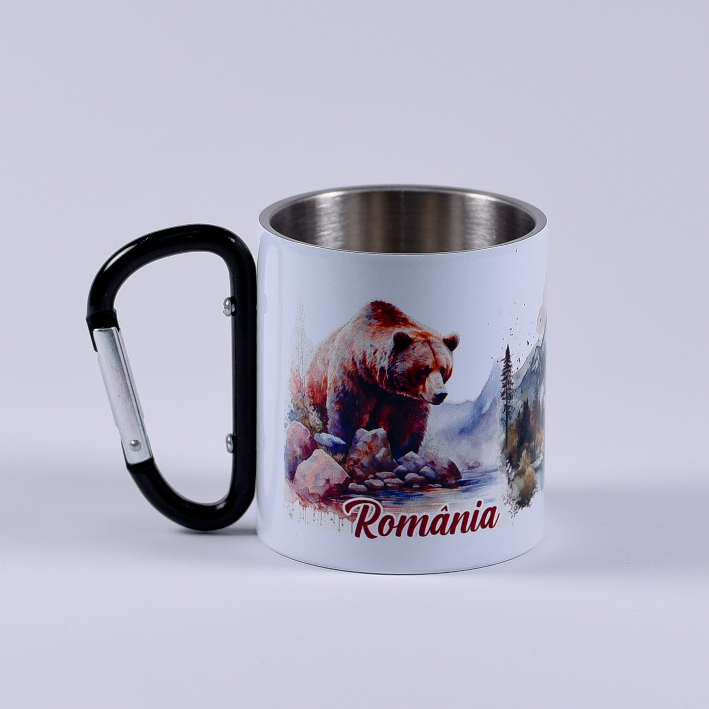 Cană metalică cu carabiner - România și urs