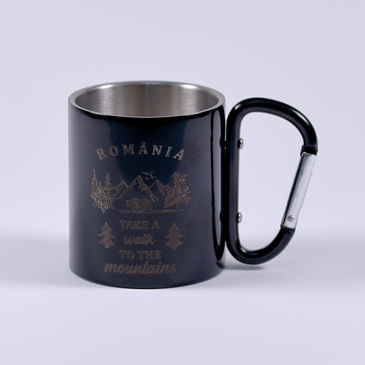 Cană metalică cu carabiner - The Mountains negru