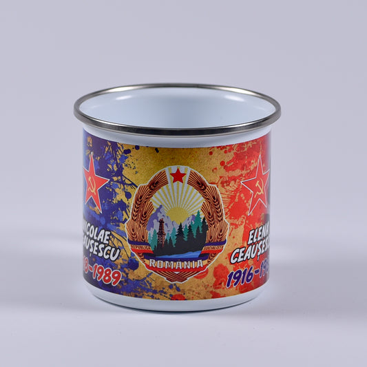 Cană emailată - Design Nicolae și Elena Ceaușescu