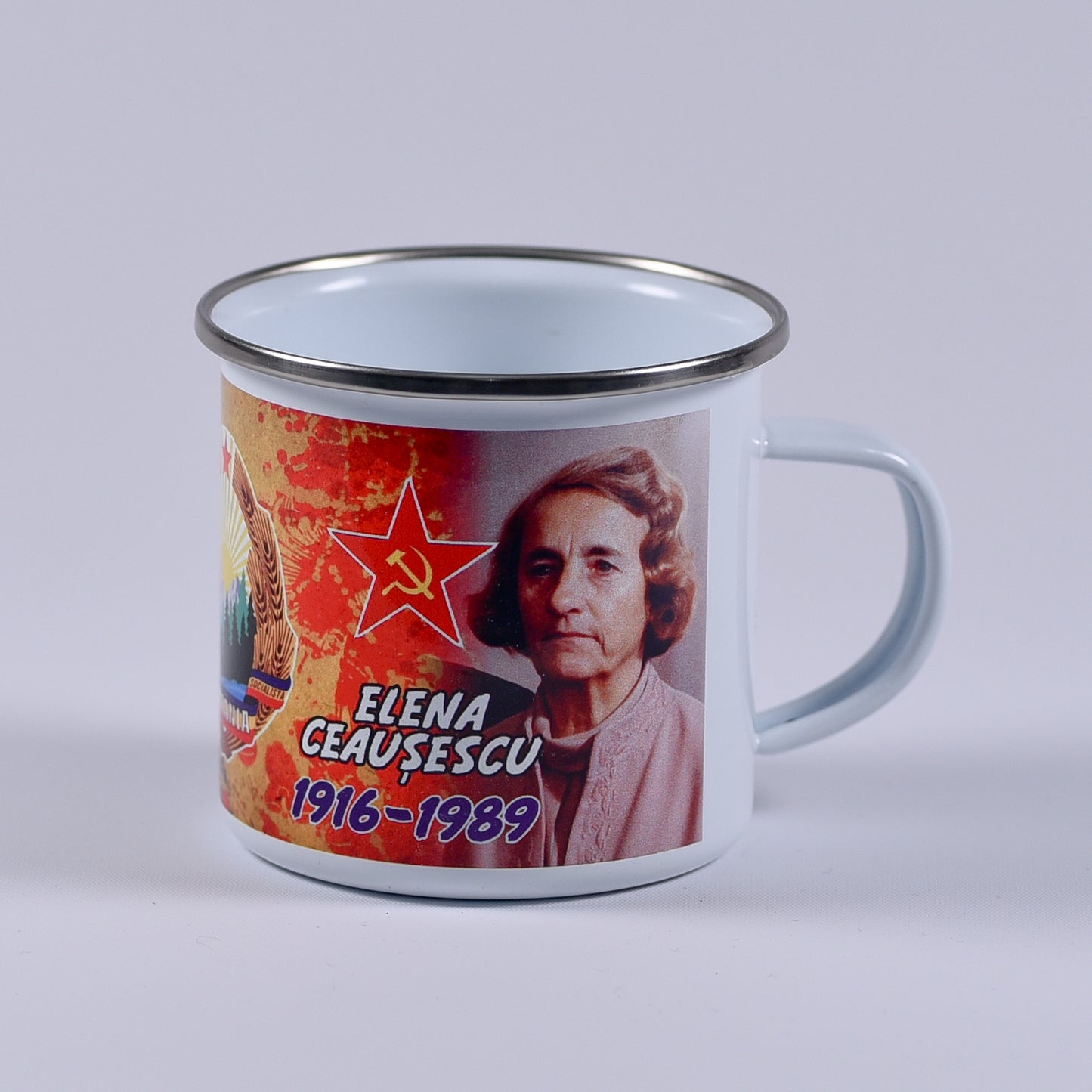 Cană emailată - Design Nicolae și Elena Ceaușescu