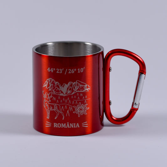 Cană metalică cu carabiner - România (roșu)