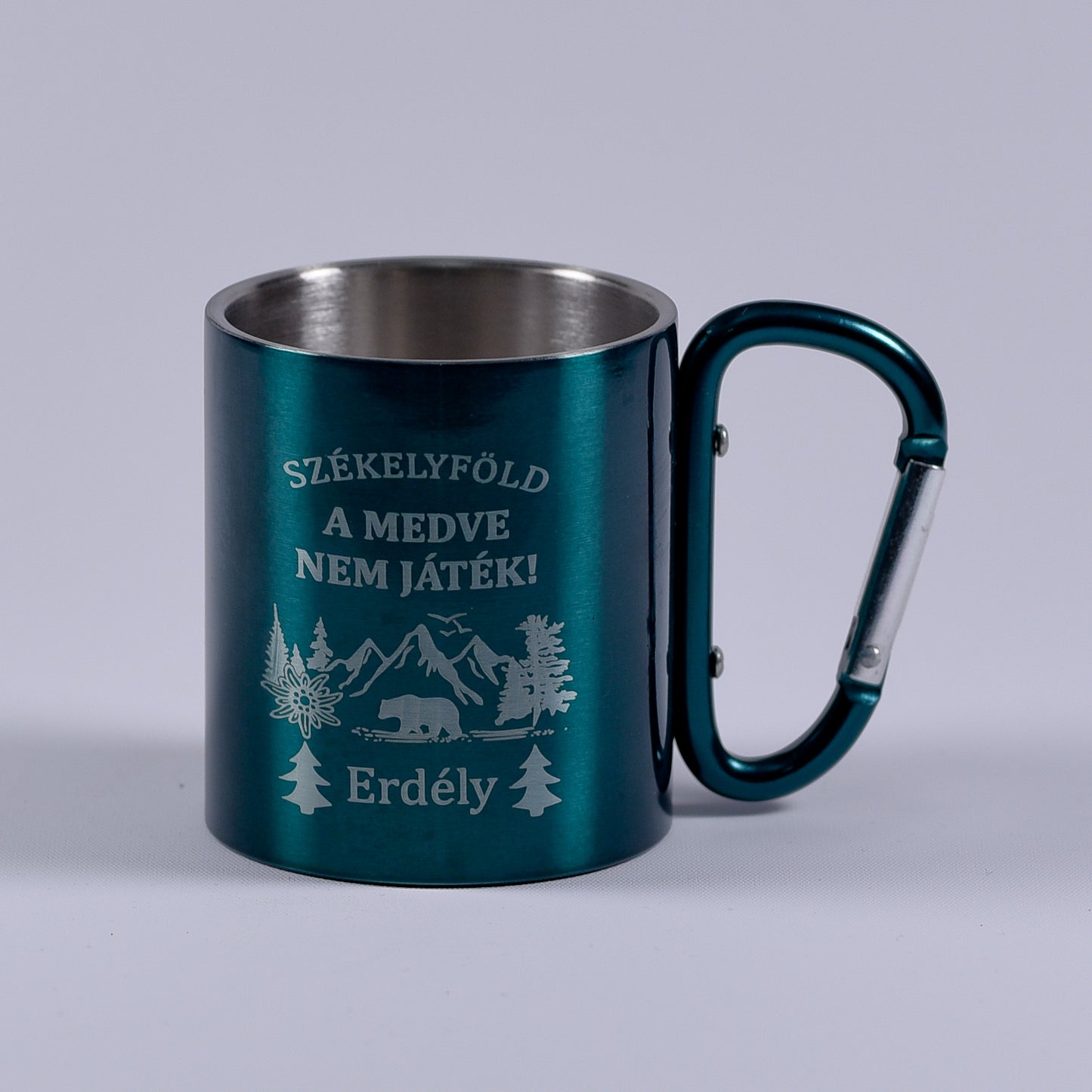 Cană metalică cu carabiner - Erdély zöld