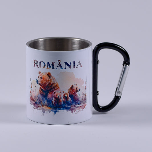 Cană metalică cu carabiner - Urs