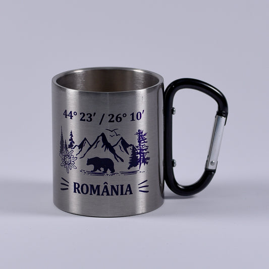 Cană metalică cu carabiner - România (simplu)