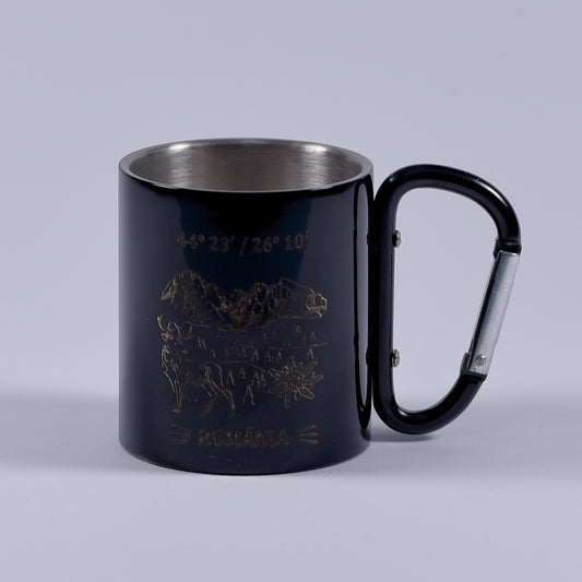 Cană metalică cu carabiner - România (negru)