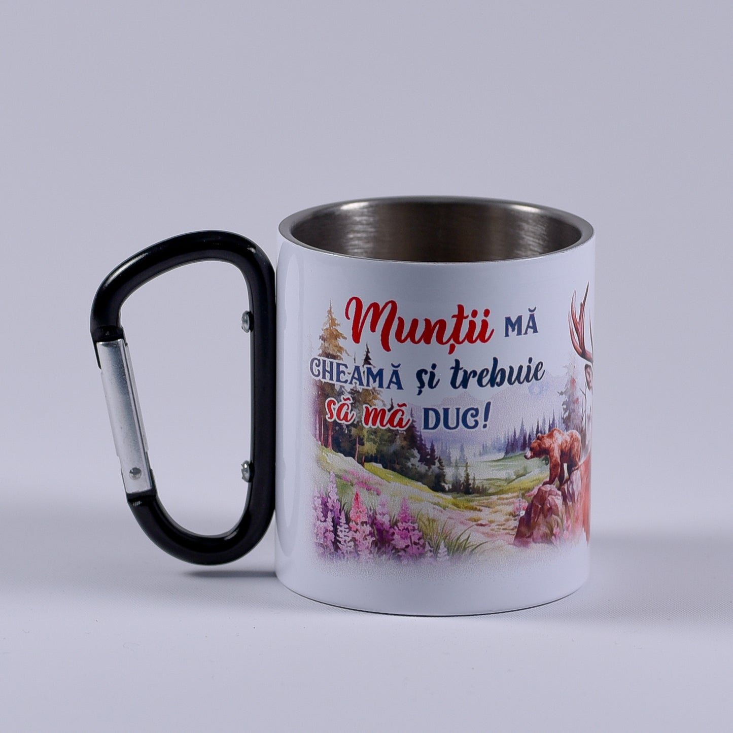 Cană metalică cu carabiner - Munții mă cheamă