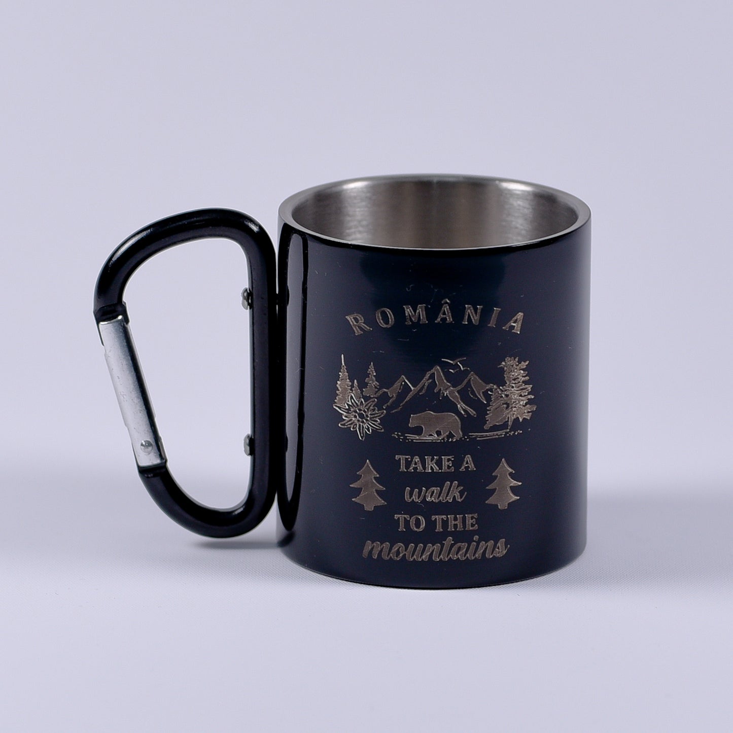 Cană metalică cu carabiner - The Mountains negru