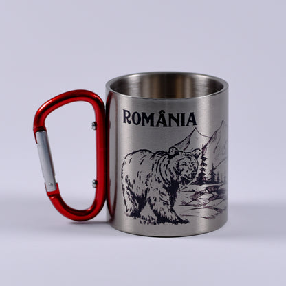 Cană metalică cu carabiner - Urs Gri