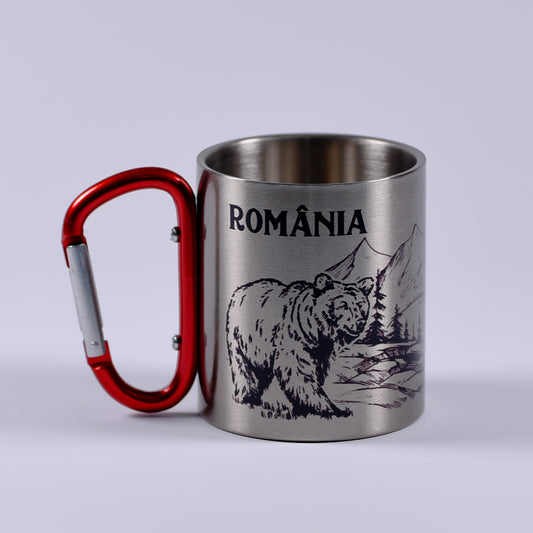 Cană metalică cu carabiner - Urs Gri