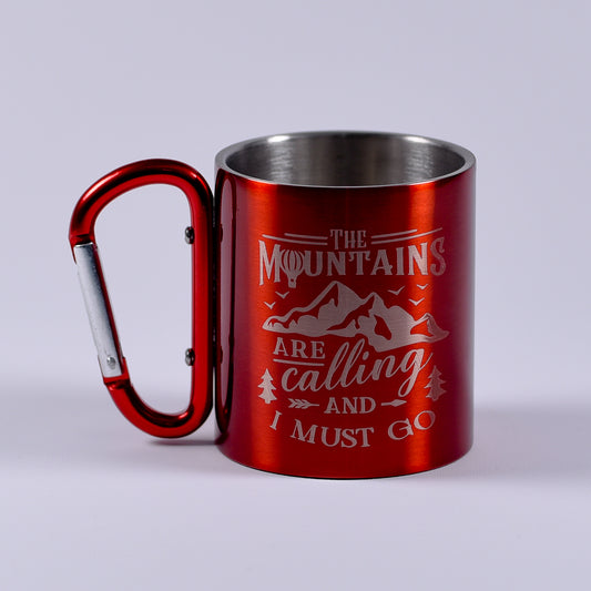Cană metalică cu carabiner - The Mountains roșu