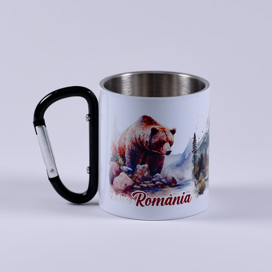 Cană metalică cu carabiner - România și urs