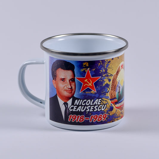 Cană emailată - Design Nicolae și Elena Ceaușescu