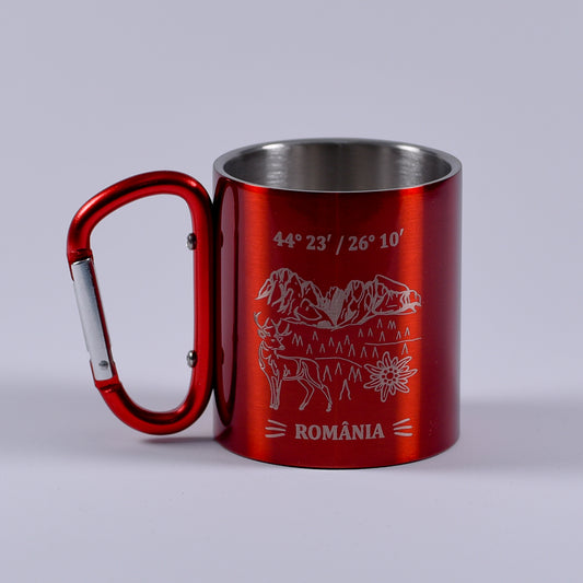 Cană metalică cu carabiner - România (roșu)