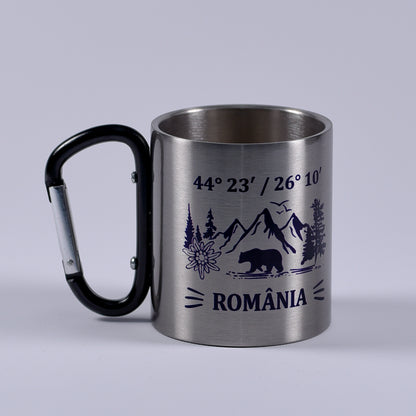 Cană metalică cu carabiner - România (simplu)