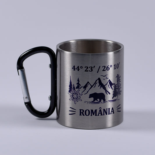 Cană metalică cu carabiner - România (simplu)