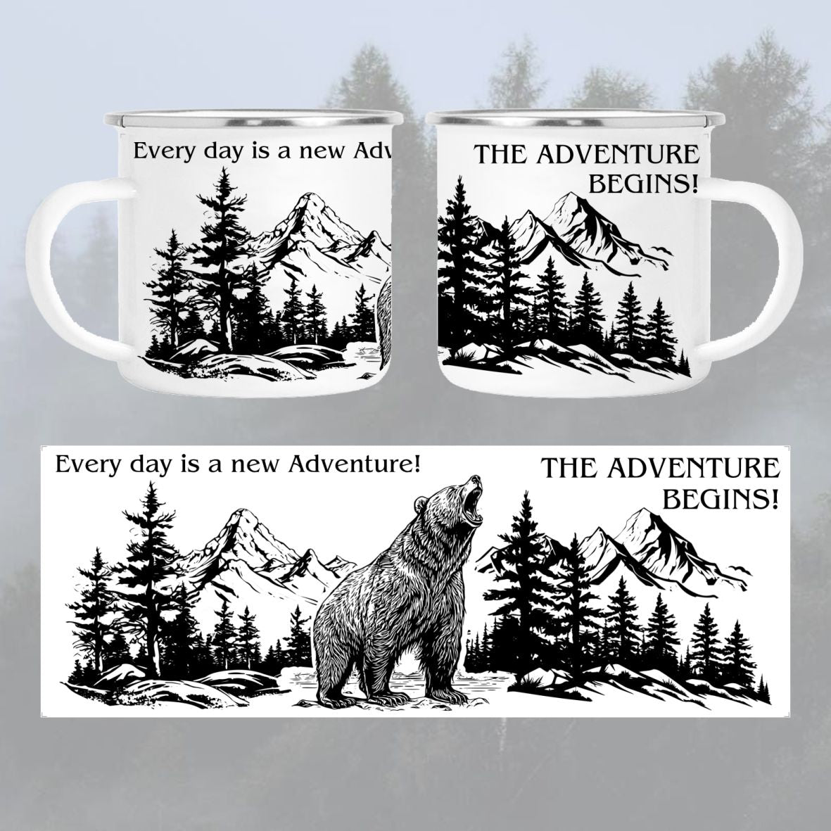 Cană emailată - Every day is a new adventure!