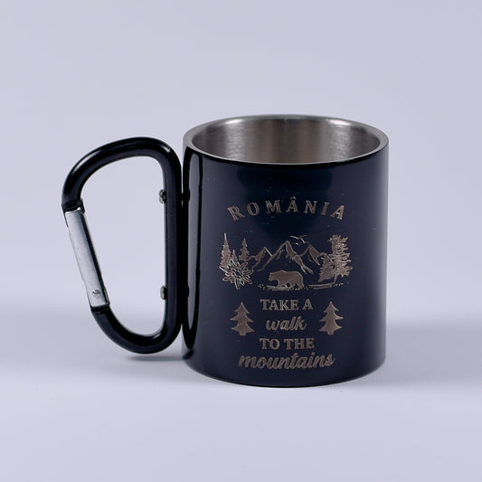 Cană metalică cu carabiner - The Mountains negru