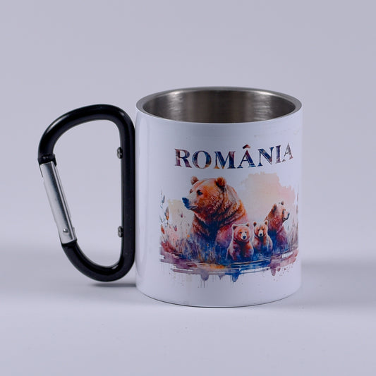 Cană metalică cu carabiner - Urs